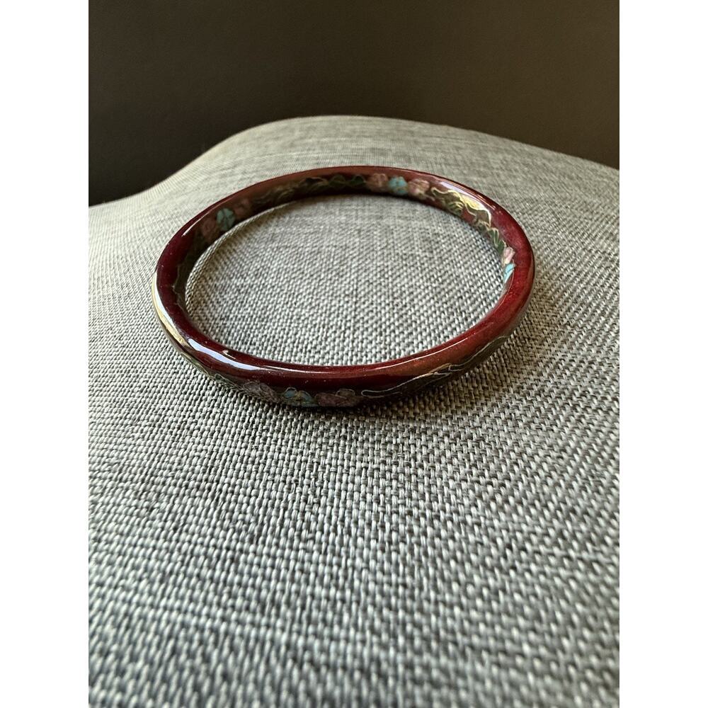 Cloisonne Bangle Bracelet Enamel Flower Asian Vintage Cocktail Fairycore Whimsy